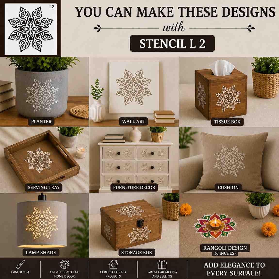 Craft Plastic Stencil 6x6 inch-L2