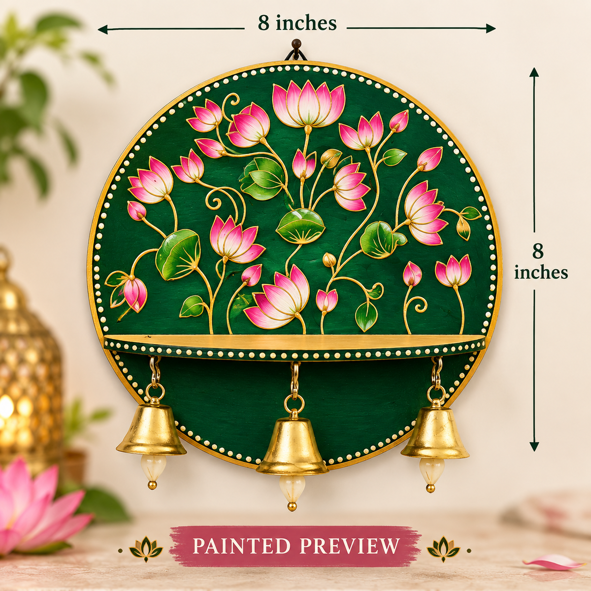Premarked Wall Mount Base Pichwai Lotus design with bells