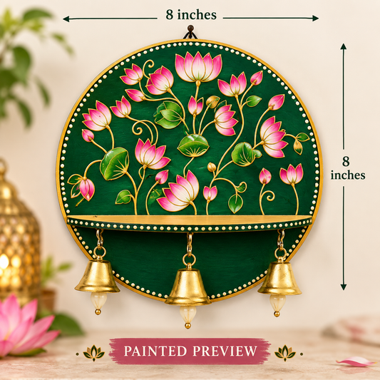Premarked Wall Mount Base Pichwai Lotus design with bells