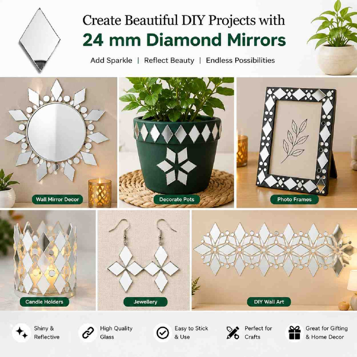 Glass Mirror- Diamond- 24MM
