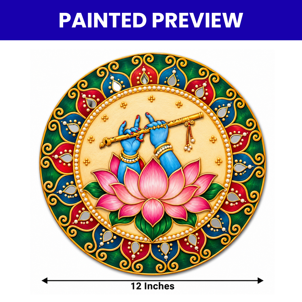 Pre-Marked Krishna Hand Flute with Lotus Design-02