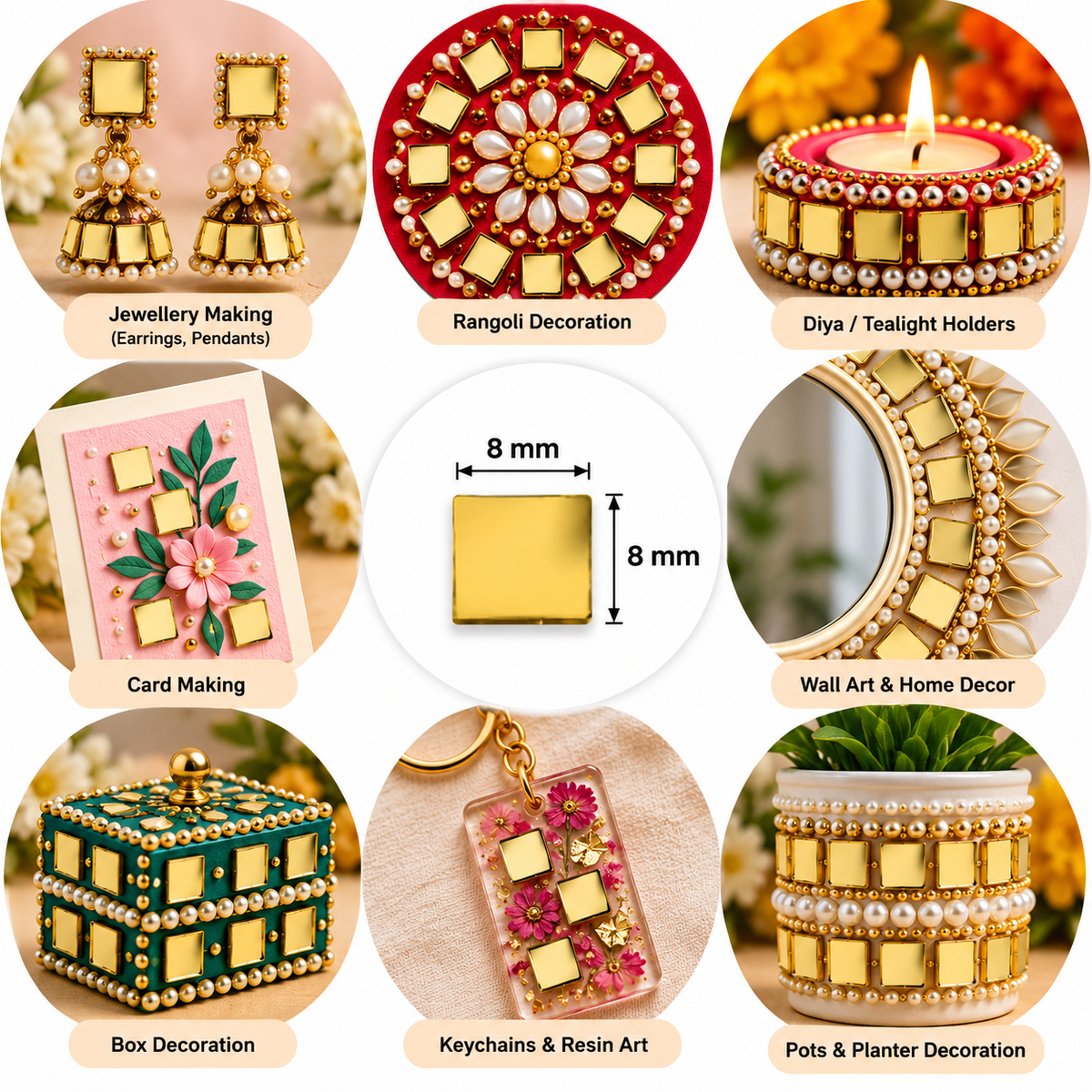 Glass Mirror- Square- Golden- 8MM