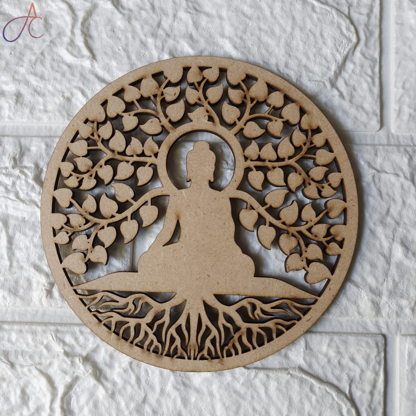 Lord Buddha With Tree Of Life Design MDF Cutout Base for DIY