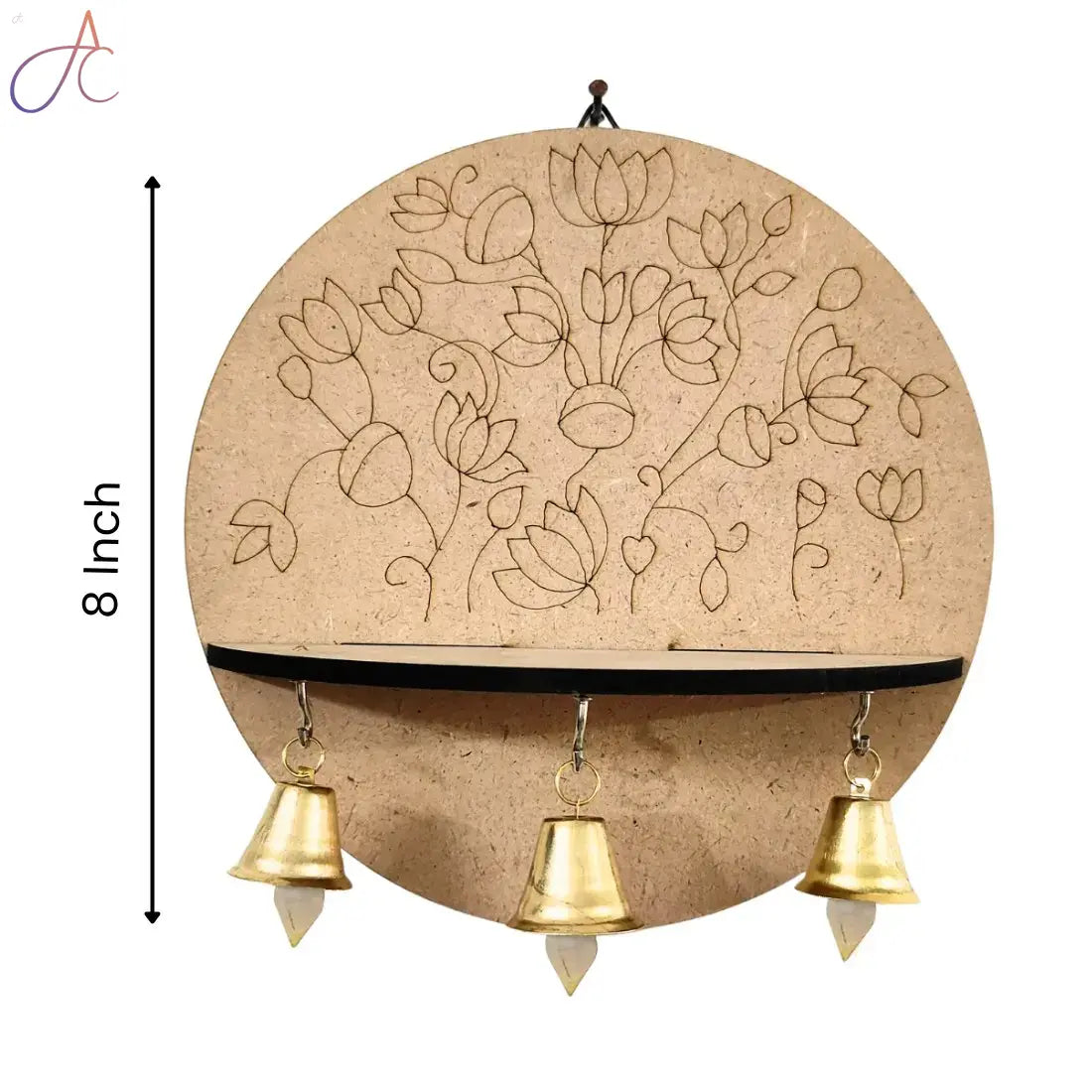 Premarked Wall Mount Base Pichwai Lotus design with bells