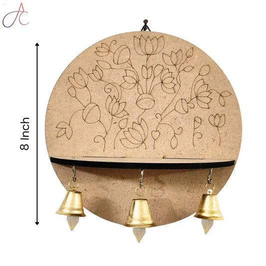 Premarked Wall Mount Base Pichwai Lotus design with bells