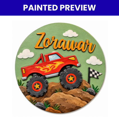 Kids Nameplate- Monster-Truck Car Theme