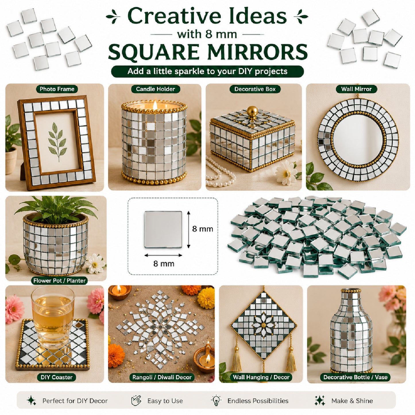 Glass Mirror- Square 8MM