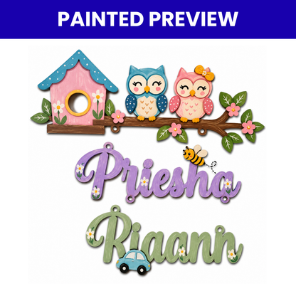Kids Nameplate- Twin Owl Theme