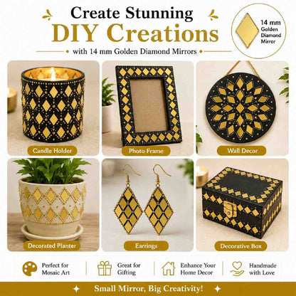 Glass Mirror- Diamond- Golden- 14MM