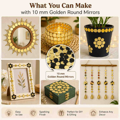 Glass Mirror- Round- Golden- 10MM