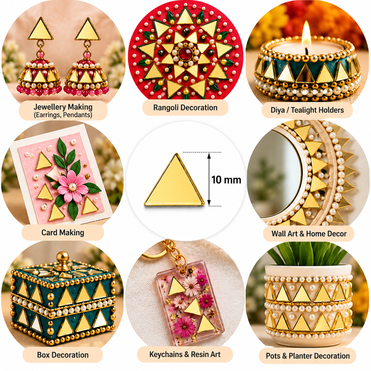 Glass Mirror- Triangle- Golden- 10MM