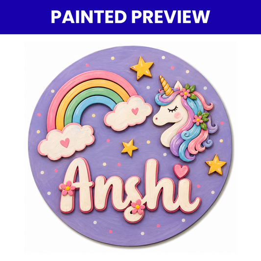 Kids Nameplate- Unicorn Theme Design-2