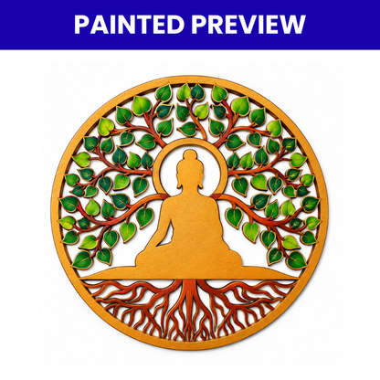 Lord Buddha With Tree Of Life Design MDF Cutout Base for DIY