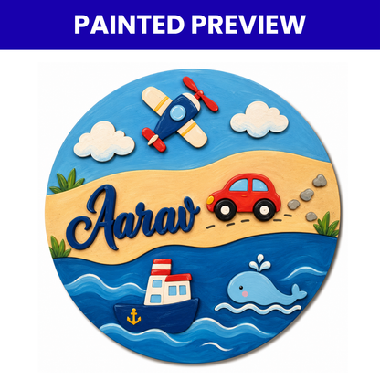 Kids Nameplate- Transport Theme