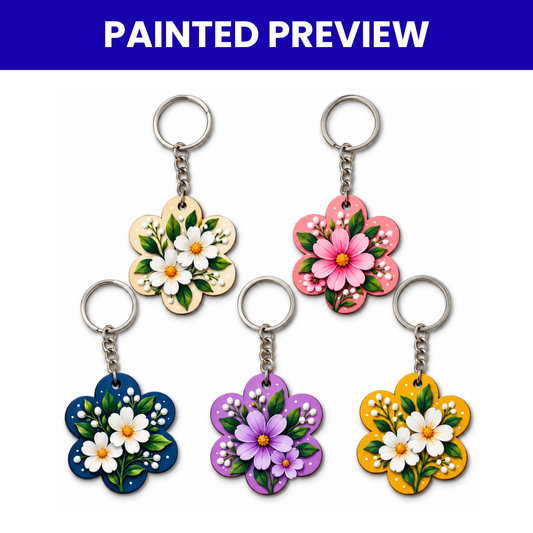 MDF Keychain Base Flower Set of 5