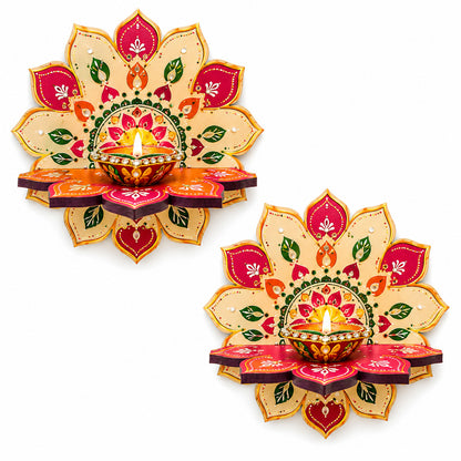 Flower Shape Design Diya Stand - Set of 2