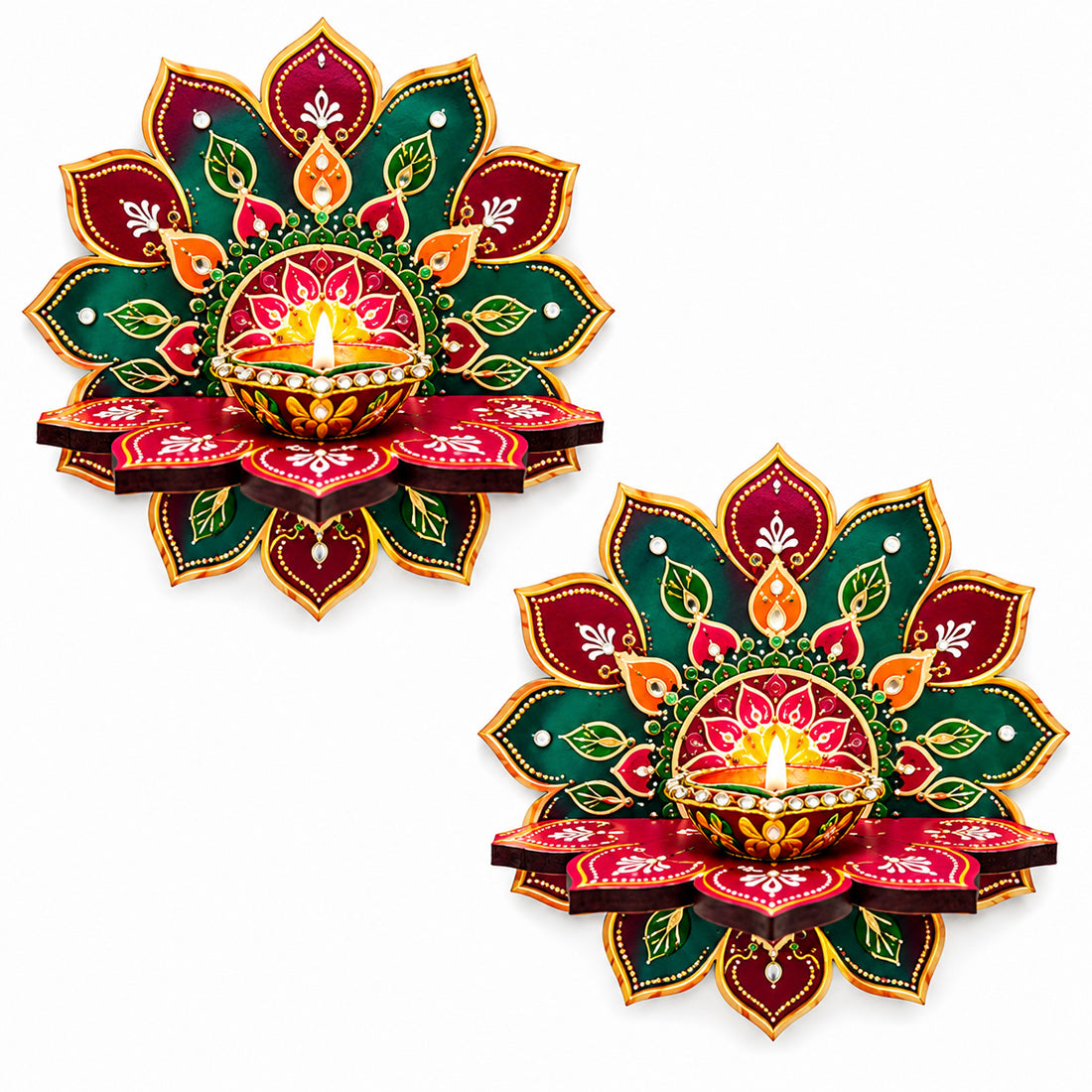 Flower Shape Design Diya Stand - Set of 2