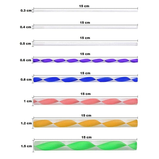 Mandala Tool Art Tool Set of 8 PCS Colorful Acrylic Flat Head Twisted Stick/Rod in Assorted Sizes for Nail Art, Dot Painting, DIY Kit