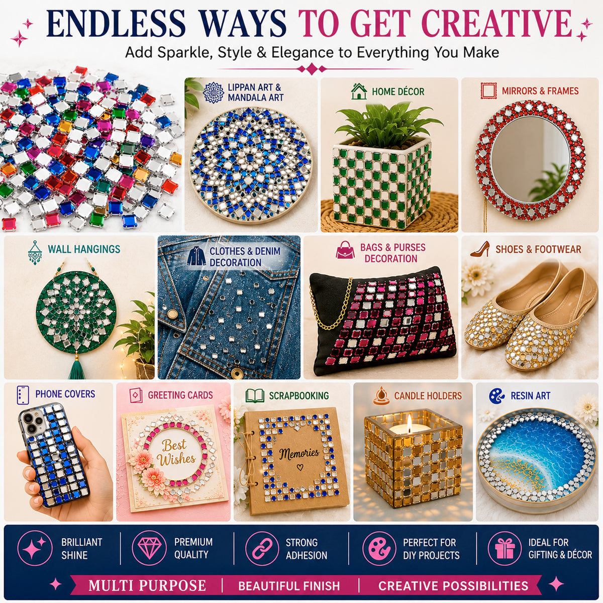 Square Rhinestones - Multi Color