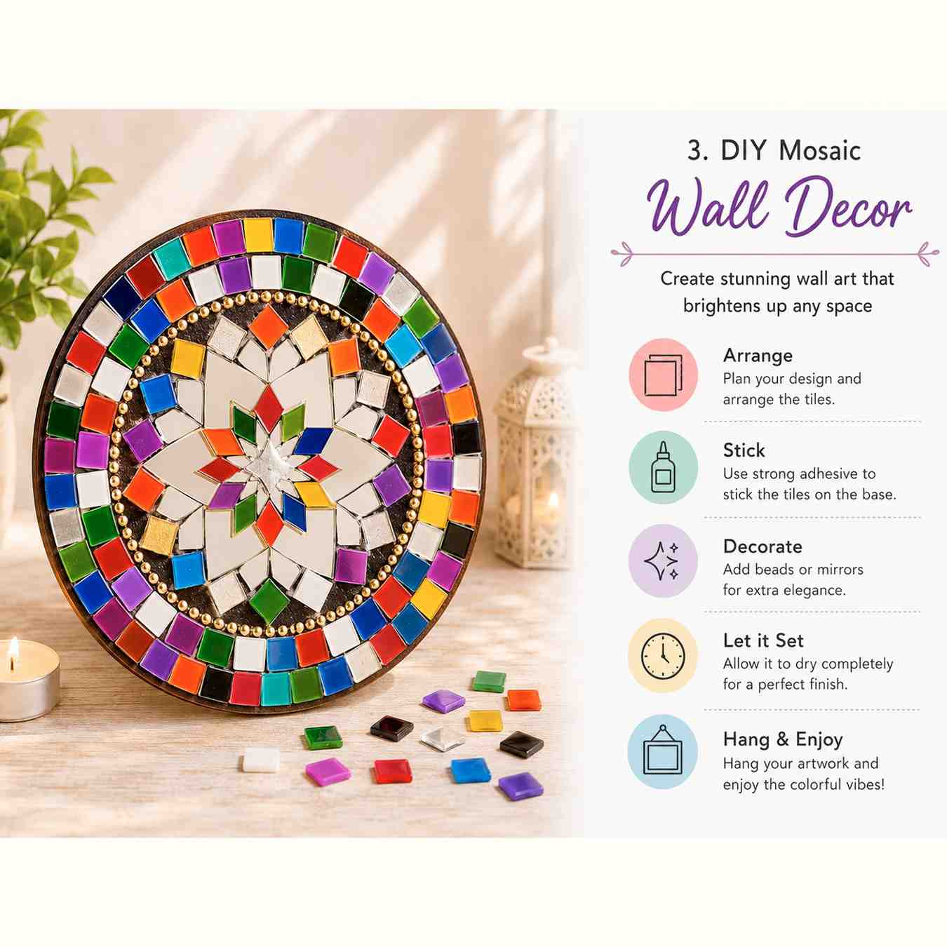 Mix Color Glass Mirror-Square- 12MM