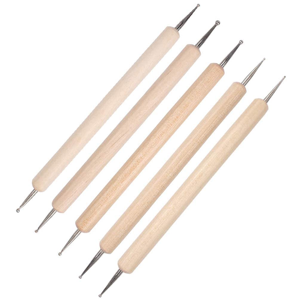 5pcs Wooden Dotting Tool Set for Clay Pottery Ceramic Nail Art DIY