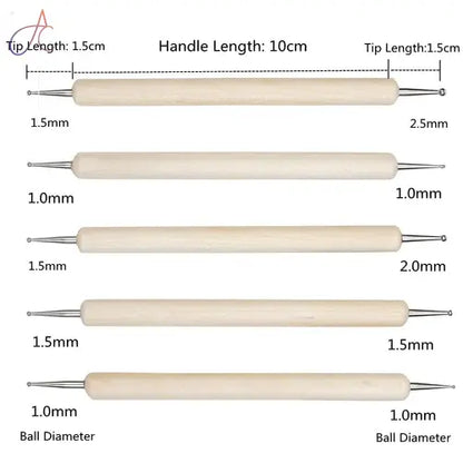 5pcs Wooden Dotting Tool Set for Clay Pottery Ceramic Nail Art DIY
