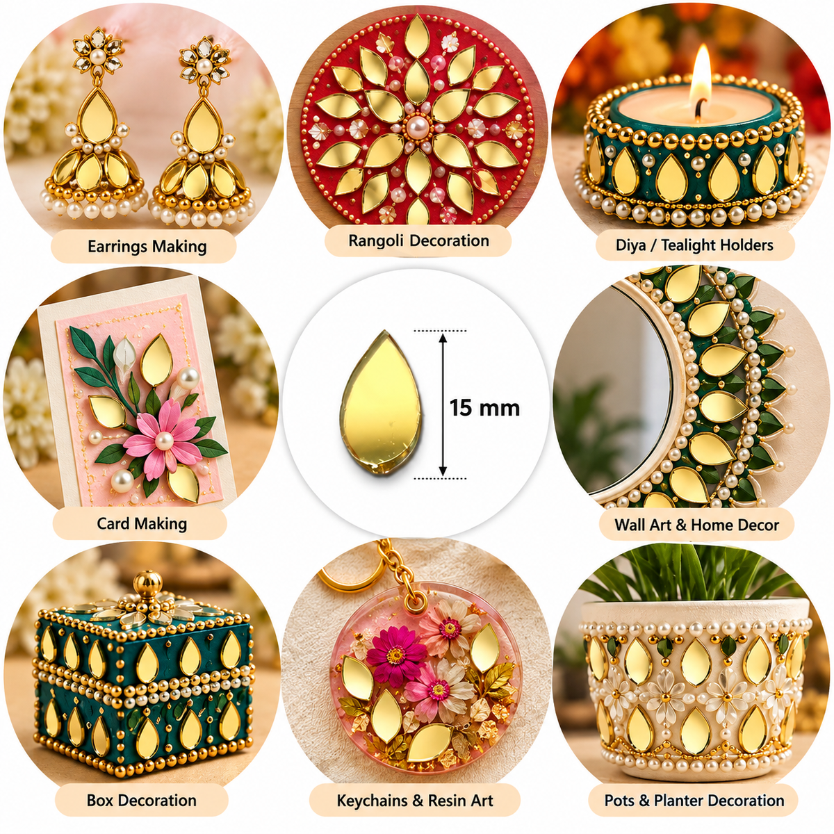 Golden Glass Mirror- Tear Drop- 15MM