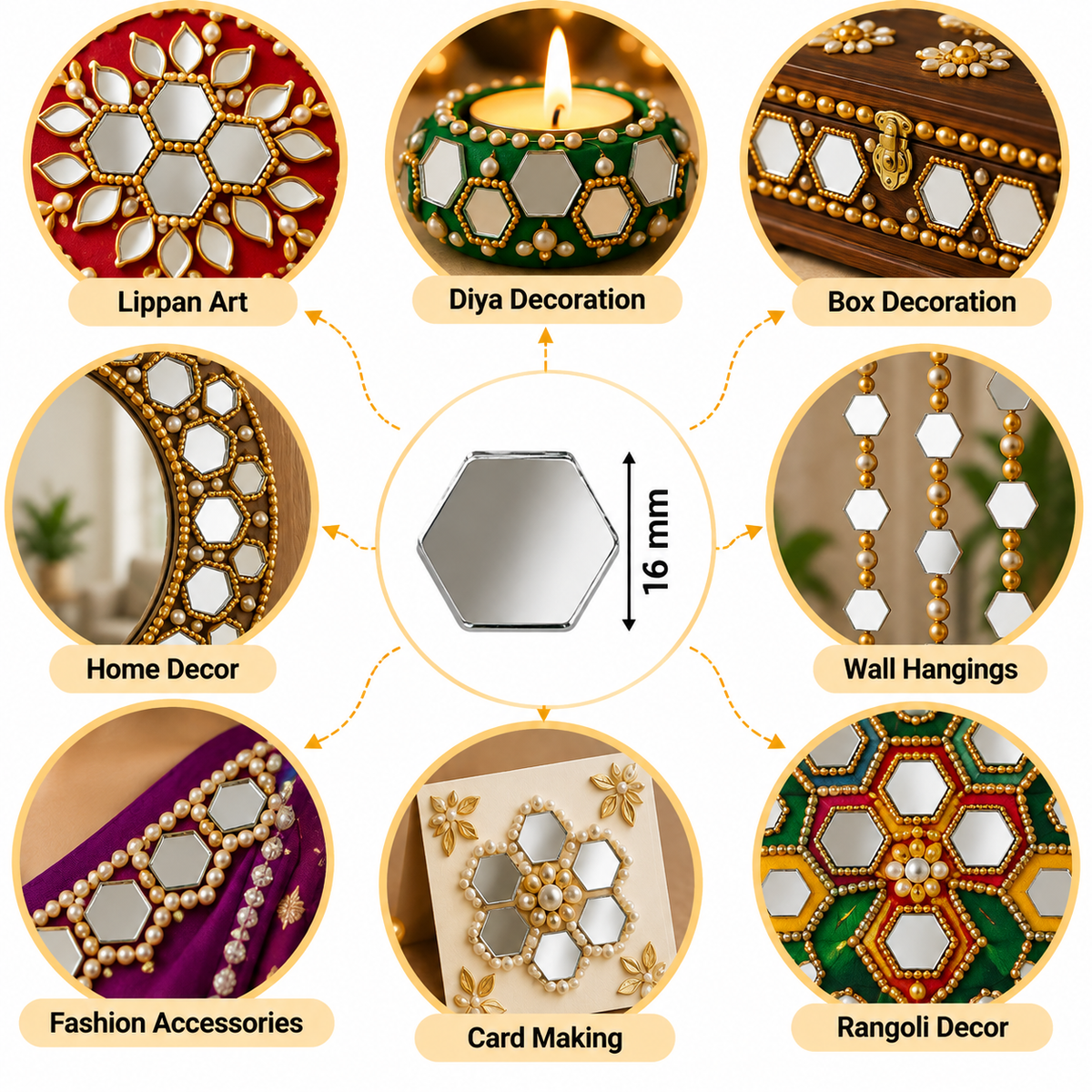 Glass Mirror- Hexa- 16mm