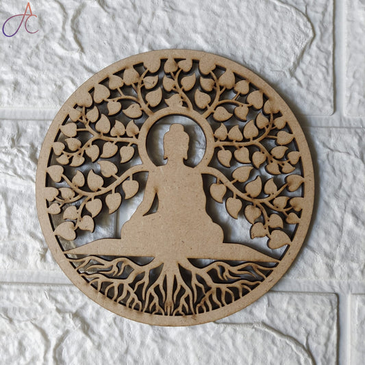 Lord Buddha With Tree Of Life Design MDF Cutout Base for DIY