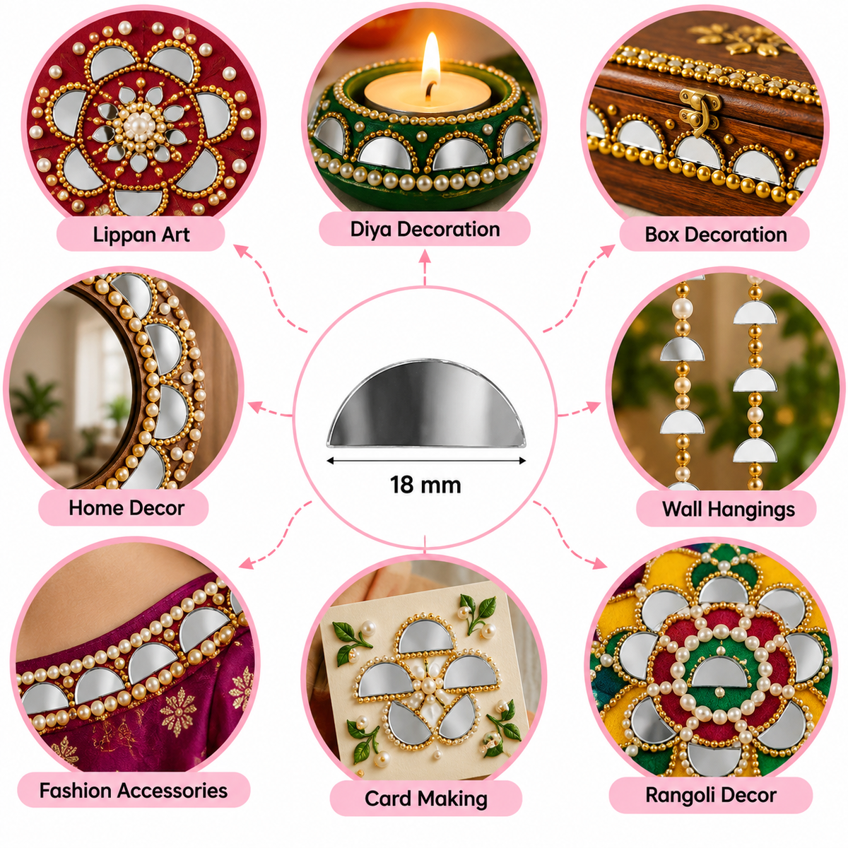 Glass Mirror- Half Circle- 18mm Diameter