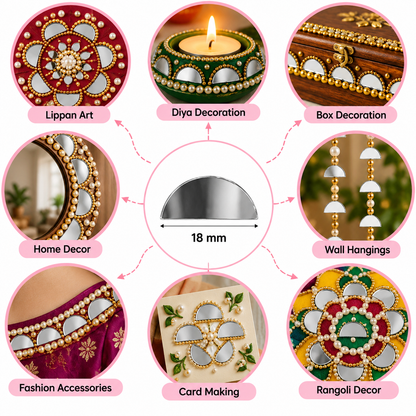 Glass Mirror- Half Circle- 18mm Diameter