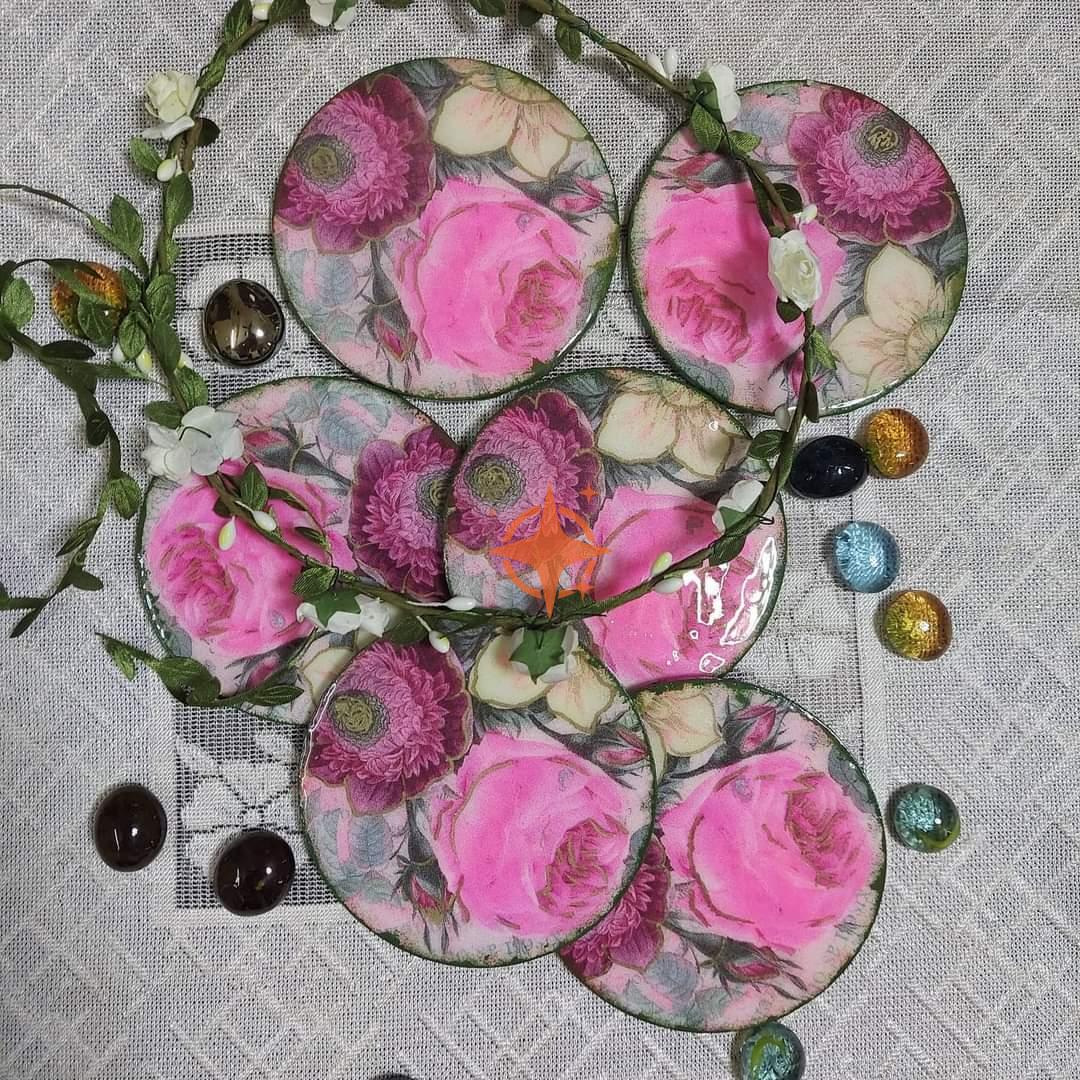 Round Coaster- 4 Inches- Pack of 6 Pcs- Design-1