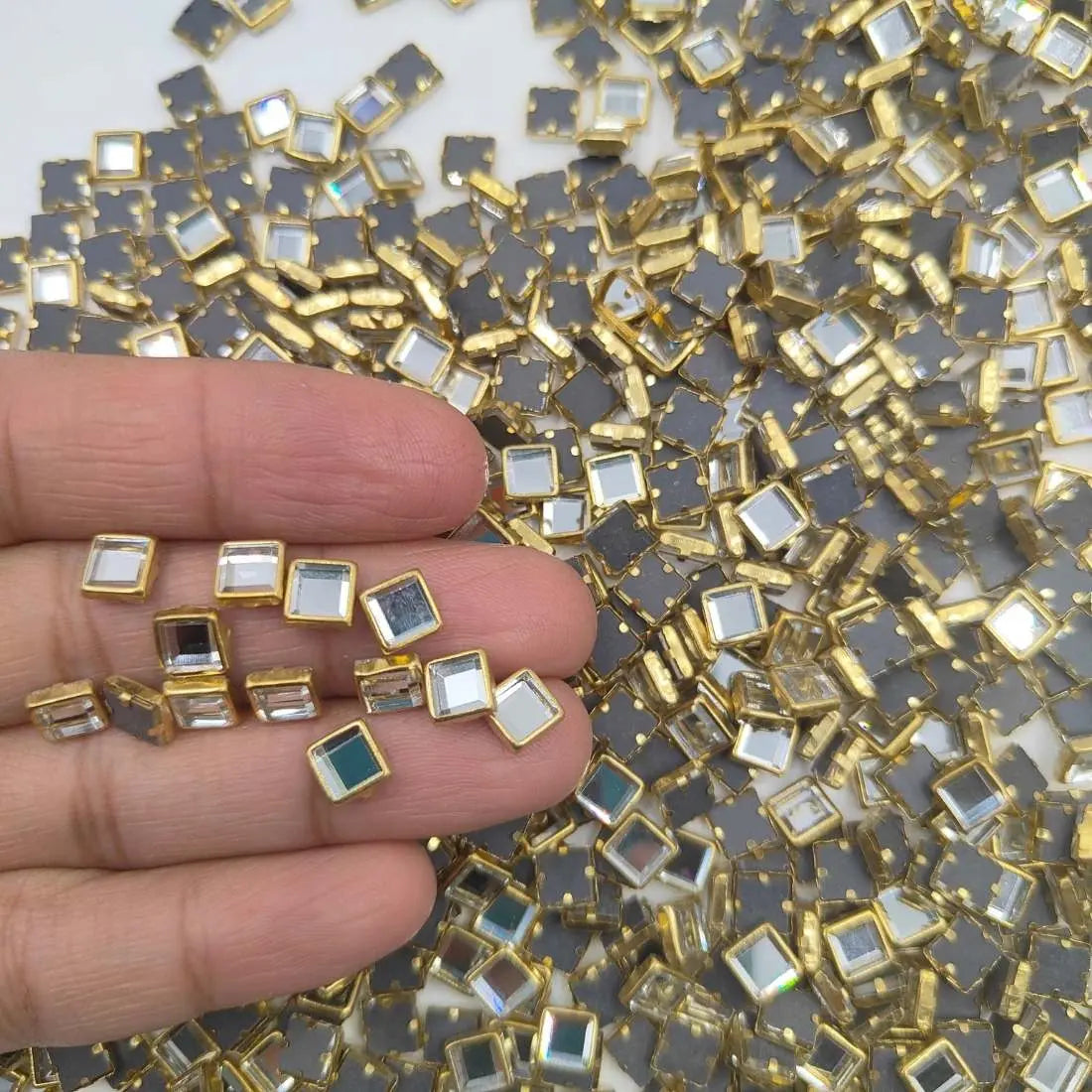 Square Kundan Mirror Stones