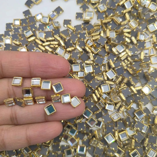 Square Kundan Mirror Stones