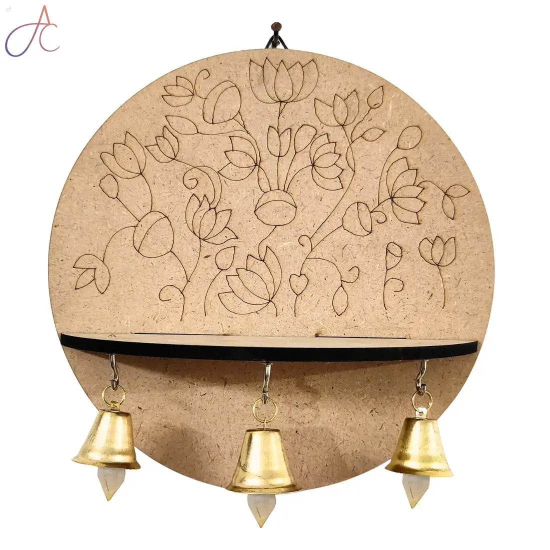 Premarked Wall Mount Base Pichwai Lotus design with bells