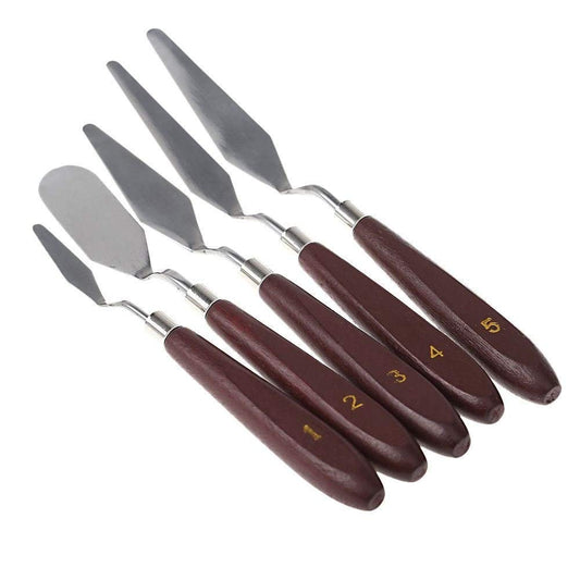 Set of 5 Painting Knives of Various Sizes, Brown