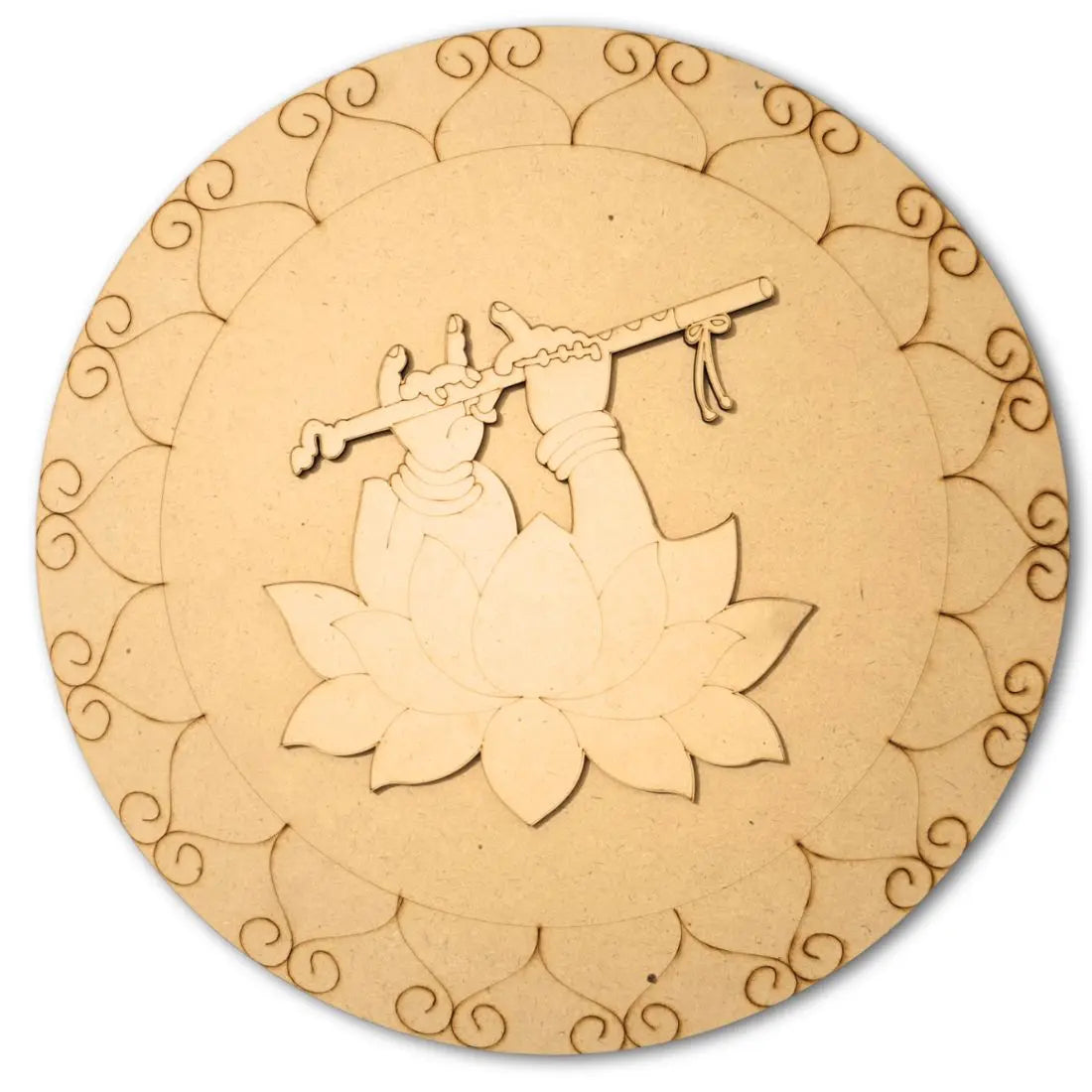 Pre-Marked Krishna Hand Flute with Lotus Design-02