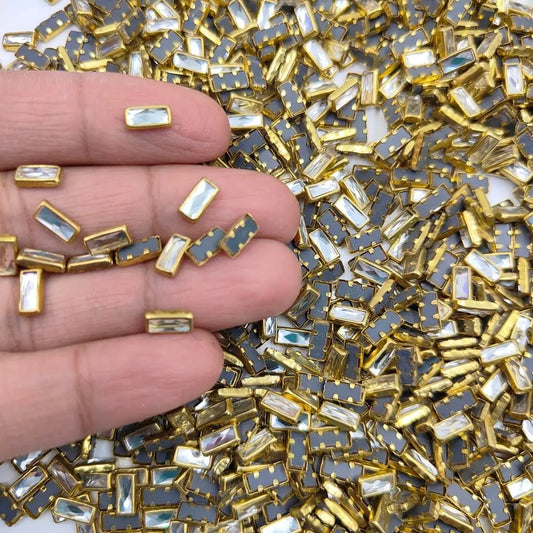 Rectangular Kundan Mirror Stones - 8x3mm