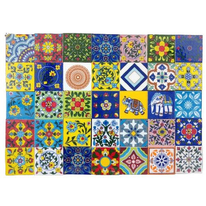 Interior Exterior Crafted Tabletop Flooring Wall Festive Decorative 2 x 2 inch Tiles Pack of 24 Tiles (Green, Red & Multi)