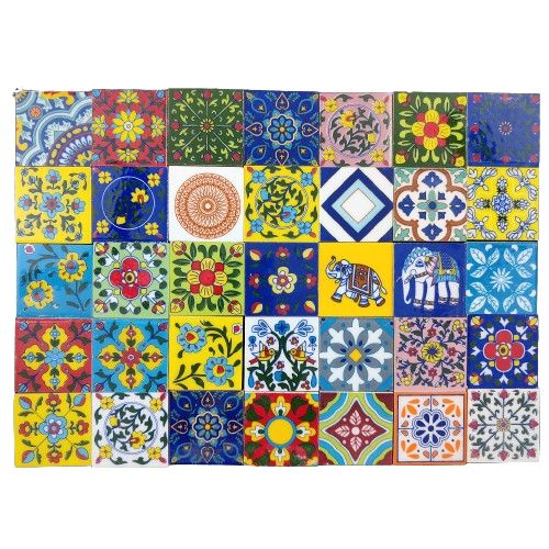 Interior Exterior Crafted Tabletop Flooring Wall Festive Decorative 2 x 2 inch Tiles Pack of 24 Tiles (Green, Red & Multi)