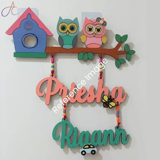 Kids Nameplate- Twin Owl Theme