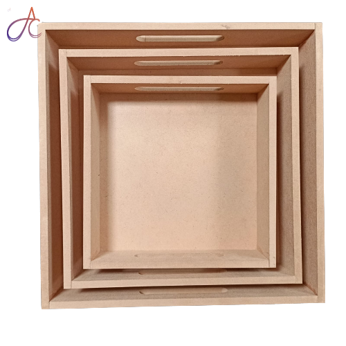 Set of 3 Square MDF Trays | MDF Tray for Decoupage Artists | Wooden Trays | 12*12, 10*10, 8*8 Height 2 Inch each