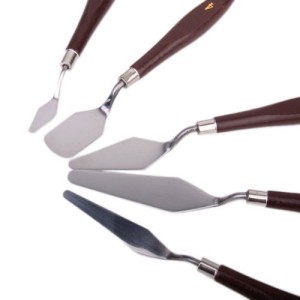 Set of 5 Painting Knives of Various Sizes, Brown